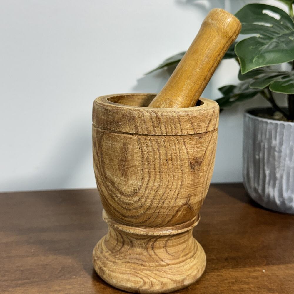IMUSA Wooden Mortar & Pestle Set Wood Grinder Masher Spices Herbs Kitchen Tool